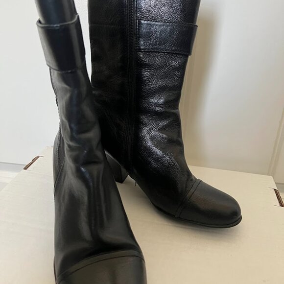 Born Black Crown Pratt Mid-Calf Block Heel Leather Side Zip Boots Size 8.5 - Picture 4 of 16